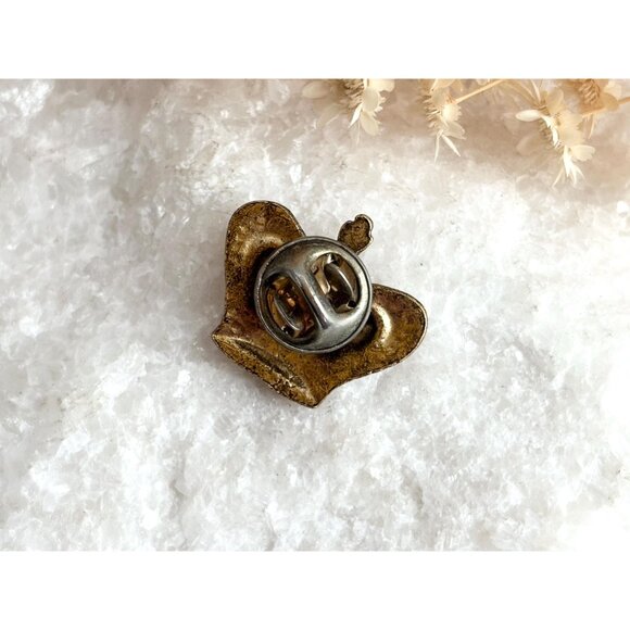 Crown Shaped Gold Toned Textured Vintage Costume Jewelry Brooch | Lapel Pin - Picture 3 of 10